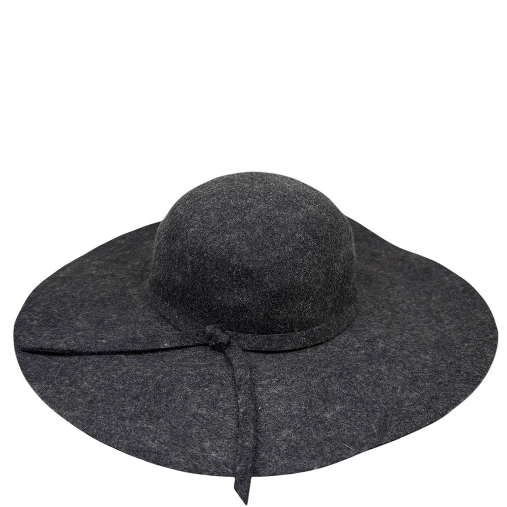 Angela & William Wool Wide Brim Floppy Hat Bow Detail One Size Charcoal Gray OS